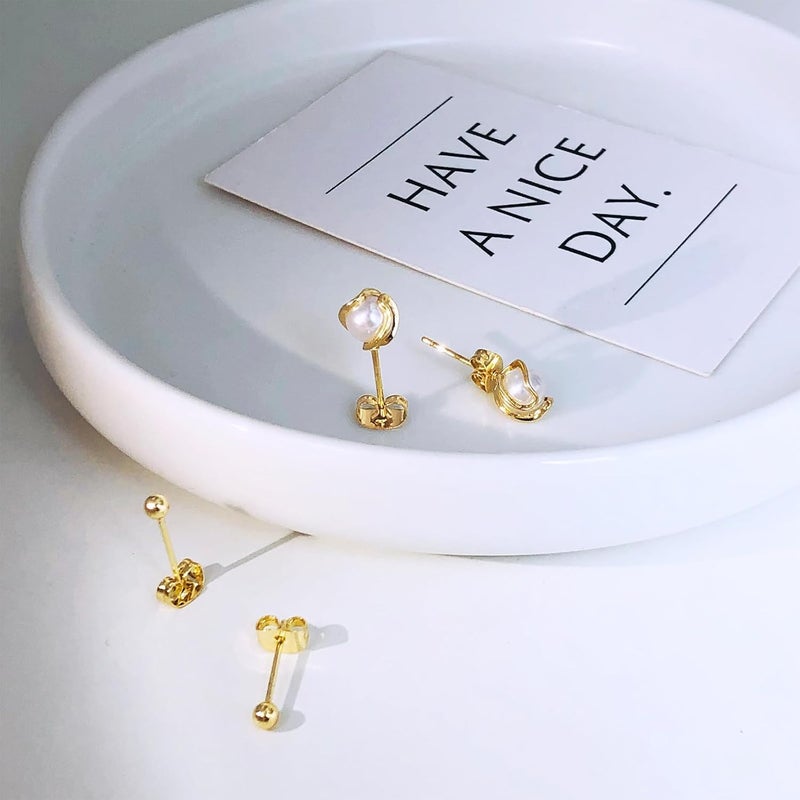 IMBOS Pearl Earrings 14k Gold Plated Daisy Flower Stud Earrings for Women Ball Stud Flat Back Earring Hypoallergenic Statement Earring Trendy Jewelry Gift for Women - Image 5